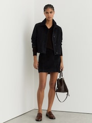 Marineblau - Reiss Sonny Wildleder Cropped Jacke - Bild 7 von 9