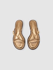 Reiss Dark Gold Raina Leather Twist-Strap Flat Sandals - Image 3 of 5