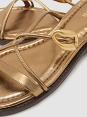 Reiss Dark Gold Raina Leather Twist-Strap Flat Sandals - Image 5 of 5