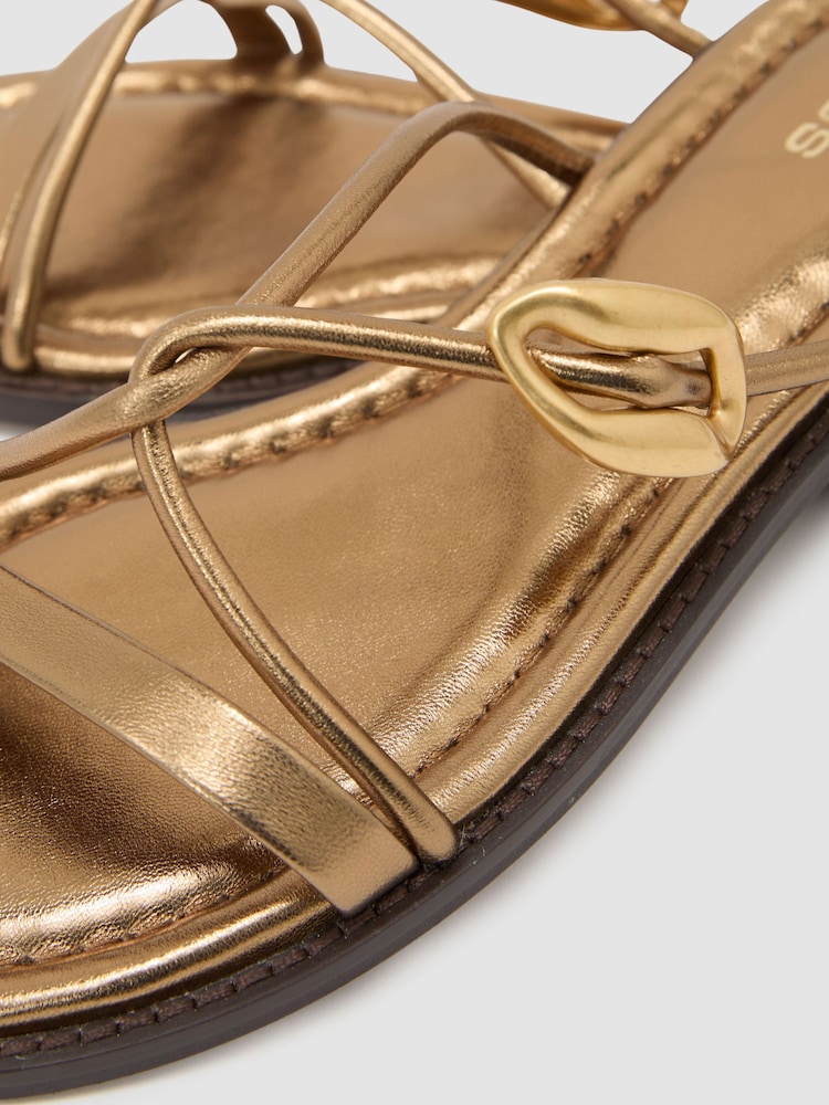 Reiss Dark Gold Raina Leather Twist-Strap Flat Sandals - Image 5 of 5