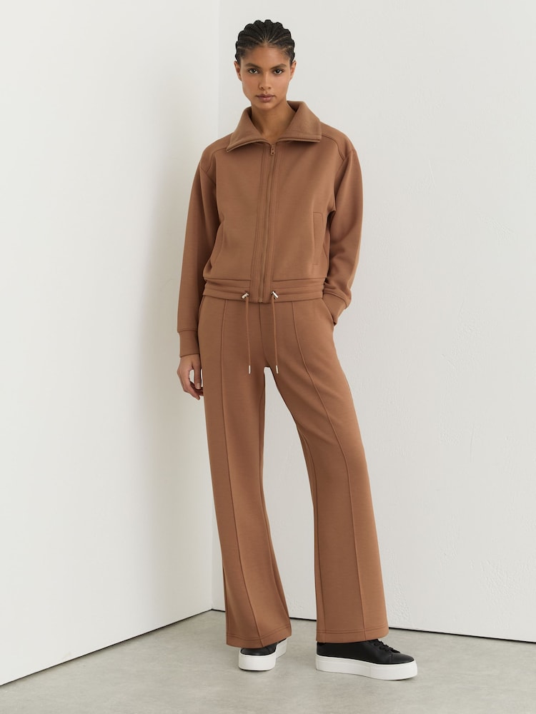 Reiss Camel Jemma Petite Premium Interlock Wide-Leg Joggers - Image 1 of 9 Reiss Camel Jemma Petite Premium Interlock Wide-Leg Joggers - Image 1 of 9