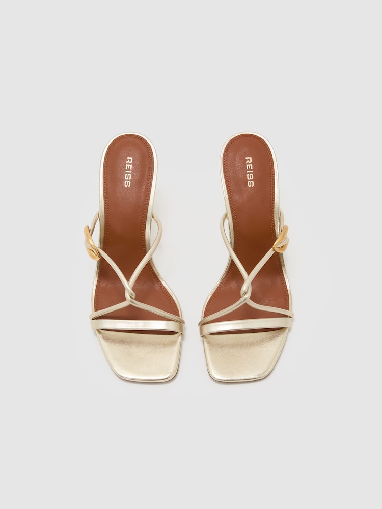 Aur - Reiss Alex Leather Metallic Detail Heeled Sandals - Imaginea 2 din 4