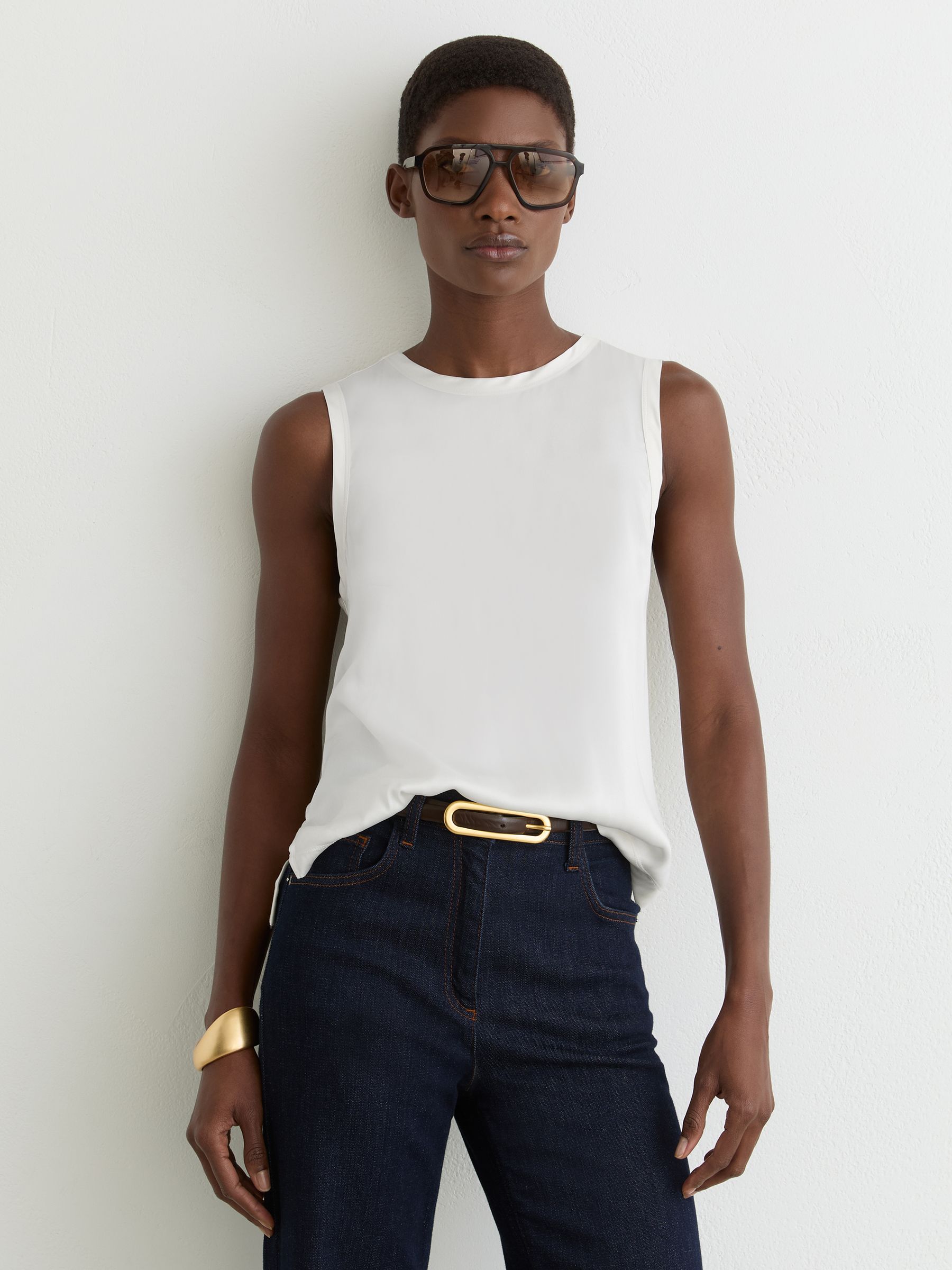 Reiss White Silk-front Jersey Vest