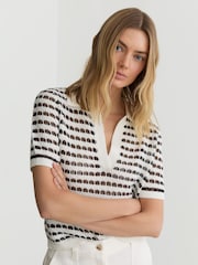 Reiss Gemma Open-Knit Patterned Polo Top With Cotton - Bild 1 von 7