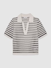 Reiss Gemma Open-Knit Patterned Polo Top With Cotton - Bild 2 von 7