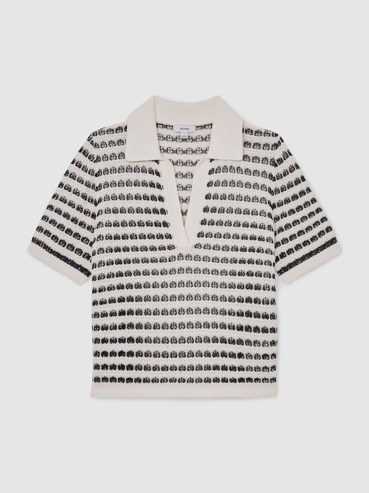Reiss Gemma Open-Knit Patterned Polo Top With Cotton - Bild 2 von 7
