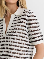 Reiss Gemma Open-Knit Patterned Polo Top With Cotton - Bild 4 von 7