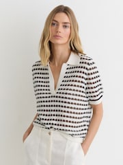 Reiss Gemma Open-Knit Patterned Polo Top With Cotton - Bild 5 von 7
