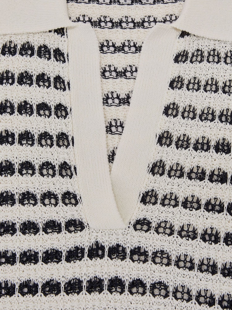 Reiss Gemma Open-Knit Patterned Polo Top With Cotton - Bild 7 von 7
