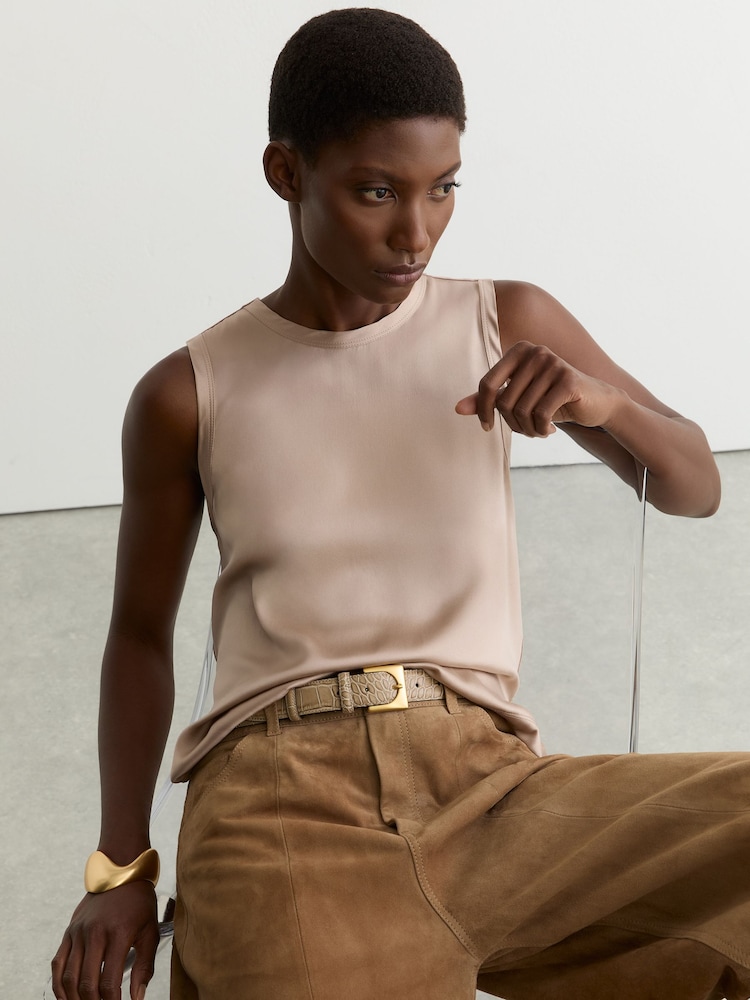 Reiss Bronze Rian Silk-Front Jersey Vest - Image 1 of 7