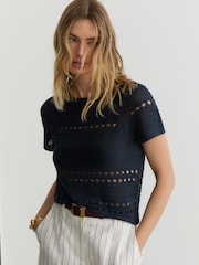 marine - Reiss Chloe Linen Textured-Knit Top - Image 1 de 7