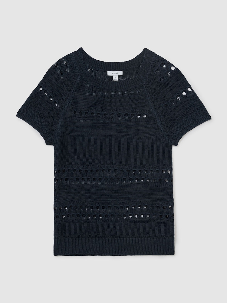 marine - Reiss Chloe Linen Textured-Knit Top - Image 2 de 7