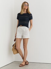 marine - Reiss Chloe Linen Textured-Knit Top - Image 3 de 7