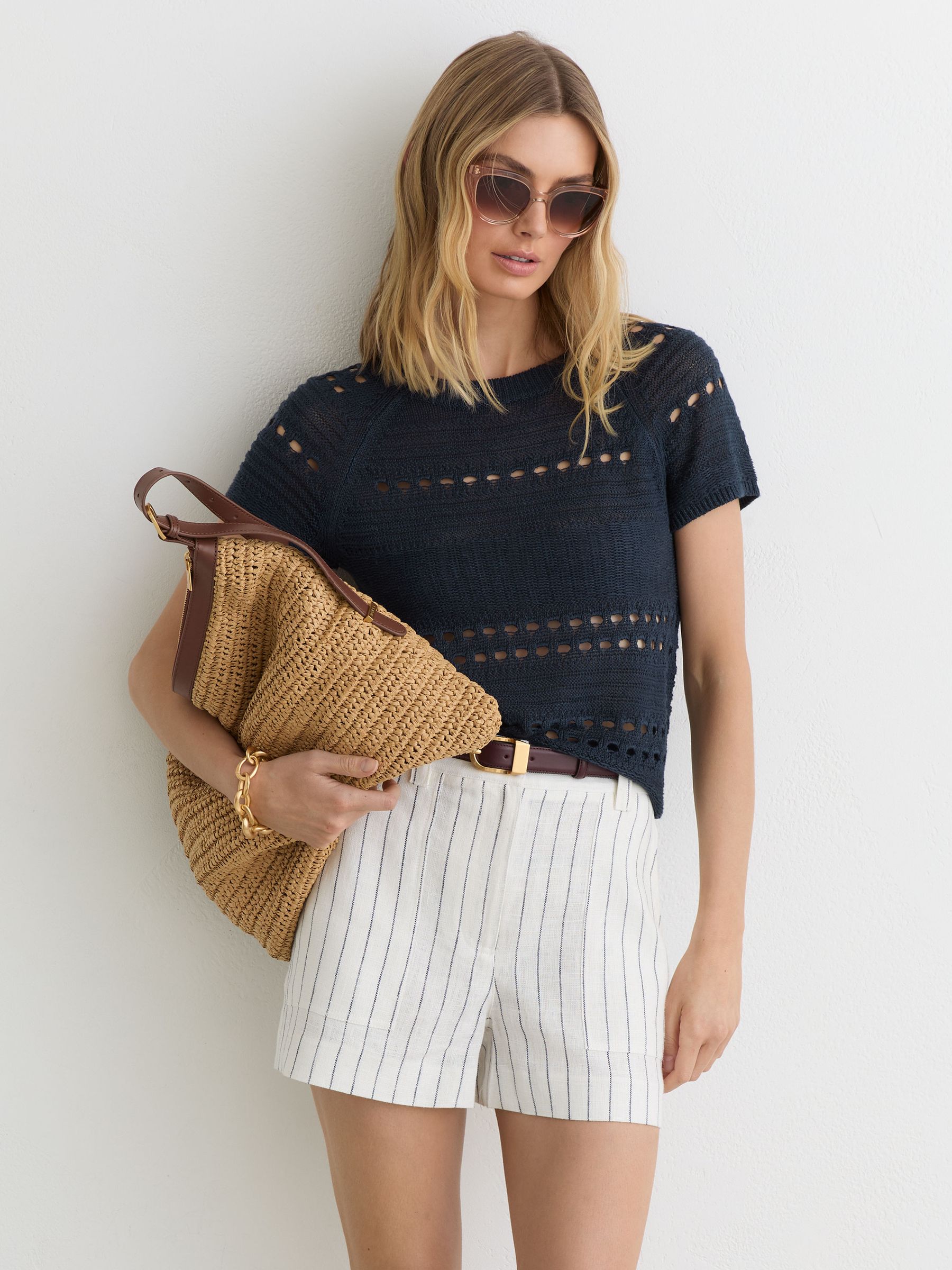 Buy Reiss Navy Chloe Linen Textured-Knit Top from the Next UK
