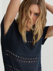 marine - Reiss Chloe Linen Textured-Knit Top - Image 5 de 7