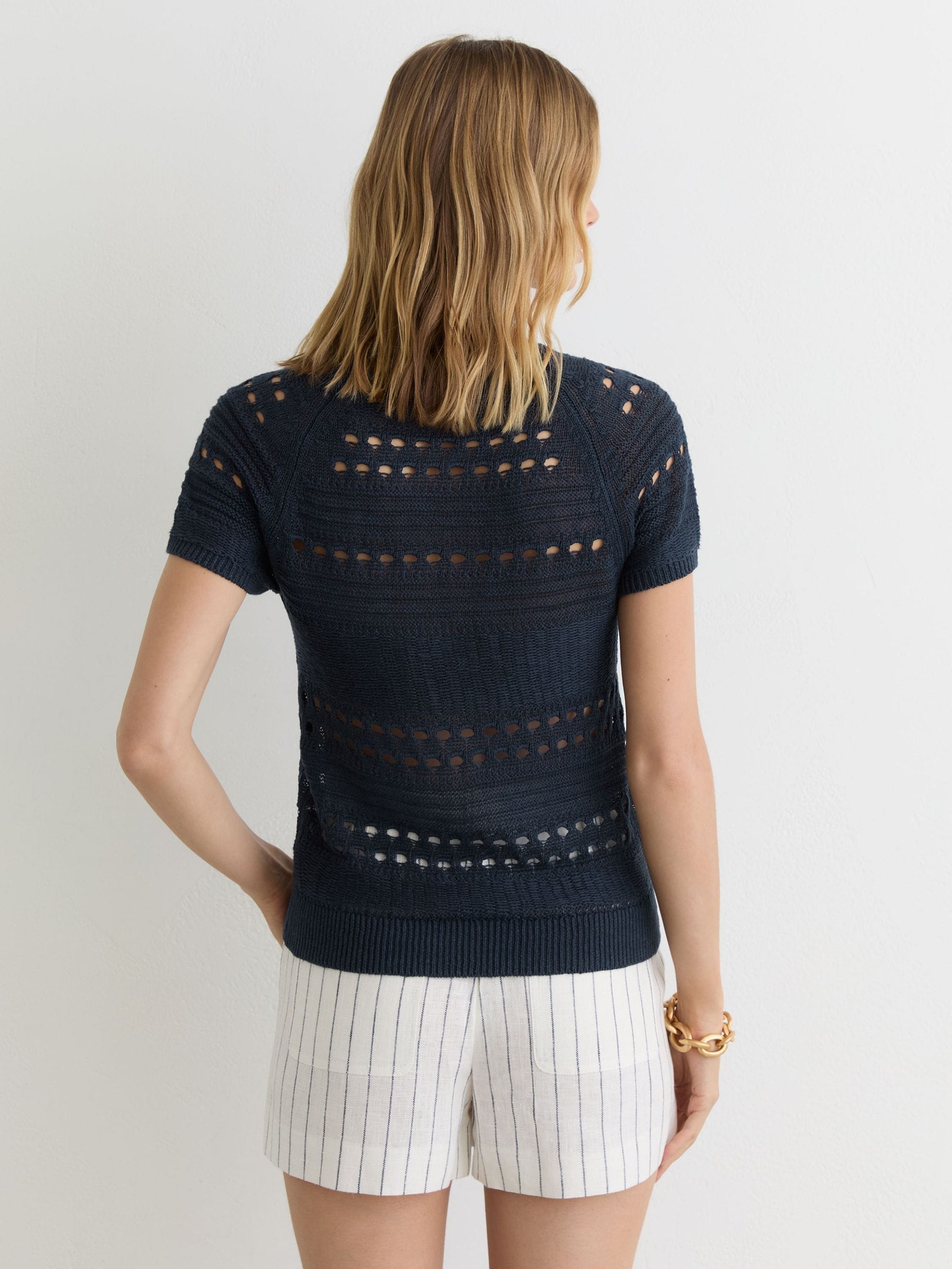 Buy Reiss Navy Chloe Linen Textured-Knit Top from Next USA