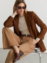 Reiss Camel Stanton Cotton Corduroy Wide-Leg Trousers - Image 6 of 8