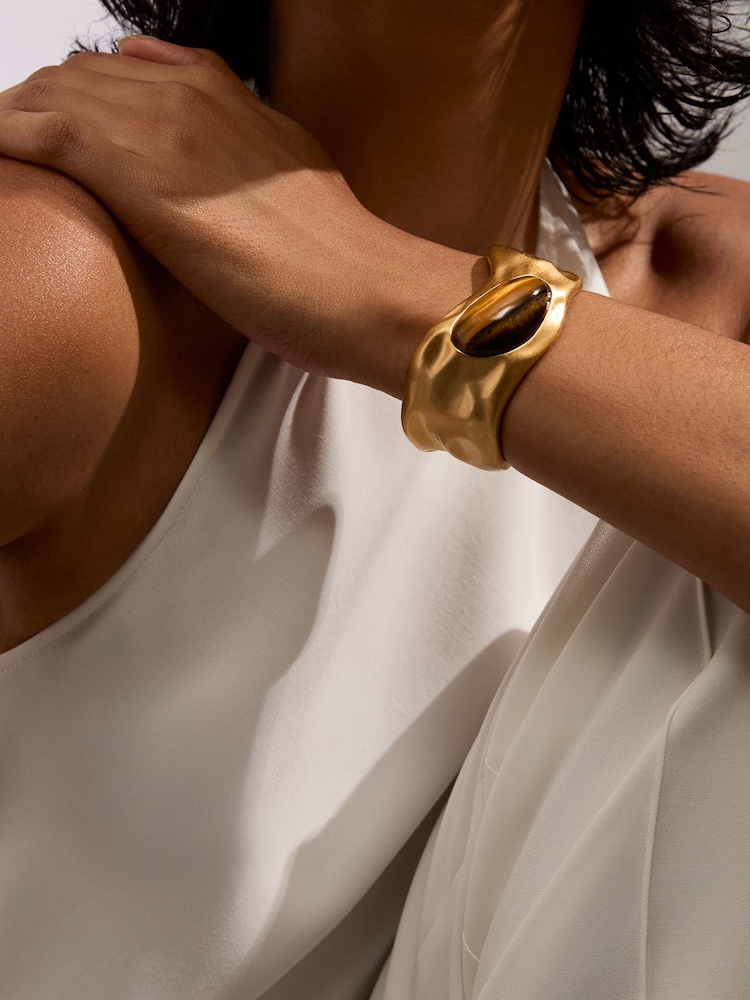 Reiss Gold Tillie Tumbled-Stone Sculpted Cuff - Image 1 of 5