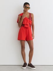 Reiss Coral Red Bea Premium Interlock Drawstring Shorts - Image 4 of 8