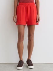 Reiss Coral Red Bea Premium Interlock Drawstring Shorts - Image 6 of 8