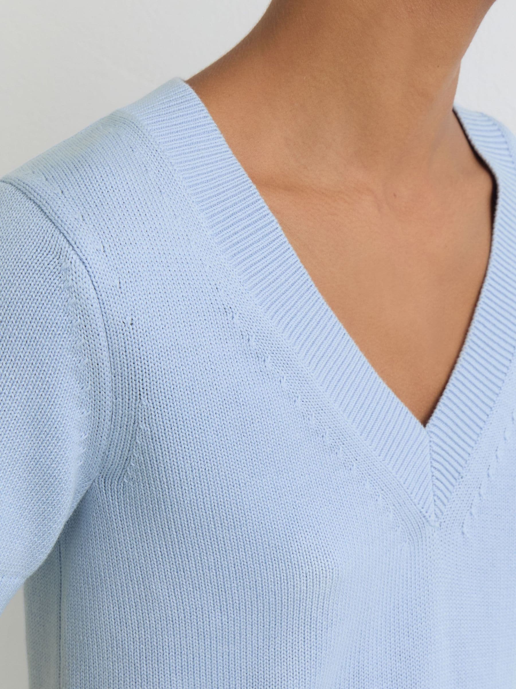 Buy Reiss Soft Blue Valerie Cotton-Wool Knit V-Neck Top from the