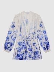 Reiss Blue/Ivory Bonnie Scarf-Print Beach Cover-Up Playsuit - Image 2 of 7