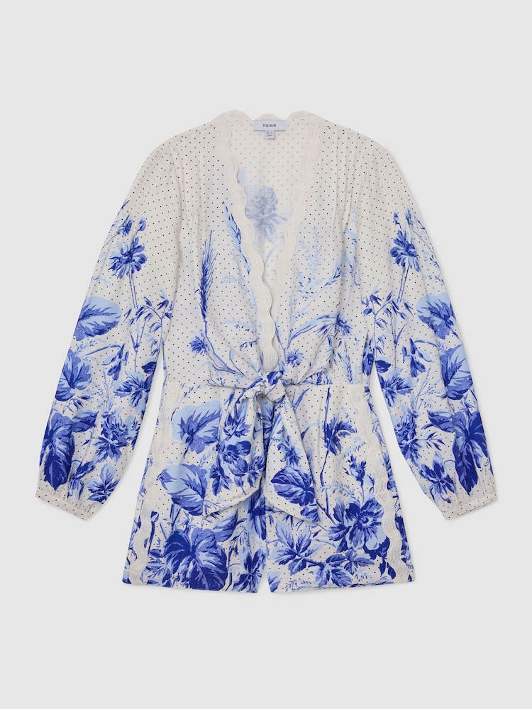 Reiss Blue/Ivory Bonnie Scarf-Print Beach Cover-Up Playsuit - Image 2 of 7