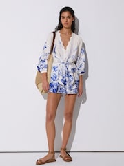 Reiss Blue/Ivory Bonnie Scarf-Print Beach Cover-Up Playsuit - Image 3 of 7