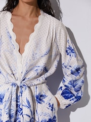 Reiss Blue/Ivory Bonnie Scarf-Print Beach Cover-Up Playsuit - Image 4 of 7