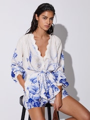 Reiss Blue/Ivory Bonnie Scarf-Print Beach Cover-Up Playsuit - Image 5 of 7