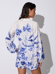 Reiss Blue/Ivory Bonnie Scarf-Print Beach Cover-Up Playsuit - Image 6 of 7