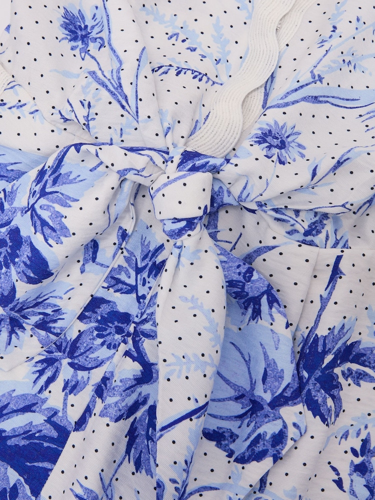 Reiss Blue/Ivory Bonnie Scarf-Print Beach Cover-Up Playsuit - Image 7 of 7