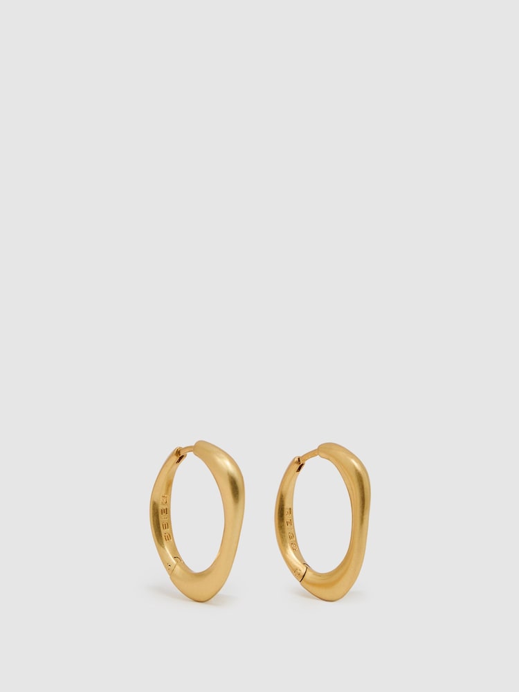 Reiss Gold Sofia Smooth Curve Hoop Earrings - Image 2 of 4