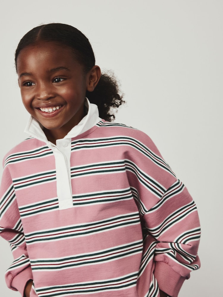 Pink/Green Stripe Long Sleeve Rugby Top (3-16yrs) - Image 1 of 8