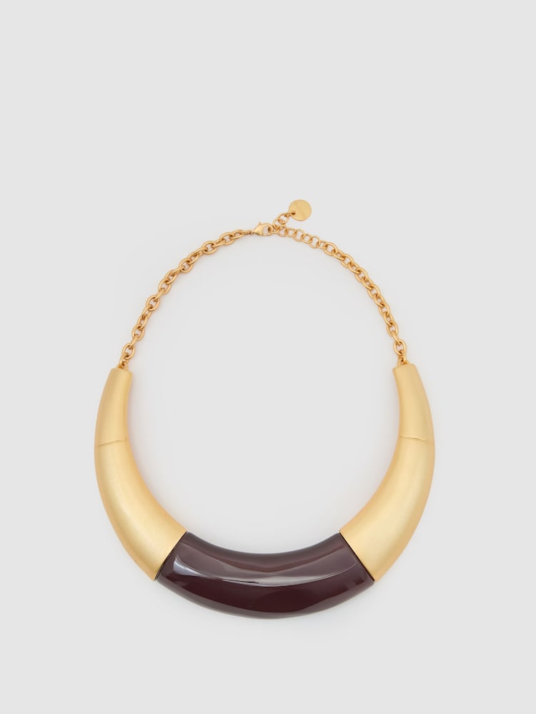 Reiss Gold Paige Curve Resin Choker Necklace - Image 2 of 4