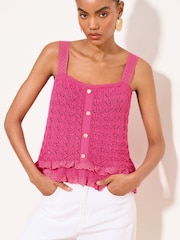Lipsy Pink Lace Detail Frill Crochet Knitted Vest - Image 1 of 4