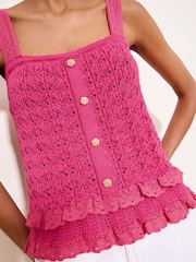 Lipsy Pink Lace Detail Frill Crochet Knitted Vest - Image 2 of 4