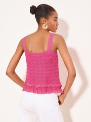 Lipsy Pink Lace Detail Frill Crochet Knitted Vest - Image 4 of 4