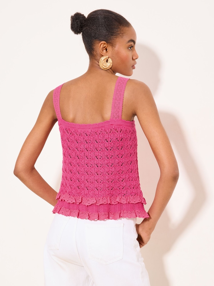 Lipsy Pink Lace Detail Frill Crochet Knitted Vest - Image 4 of 4