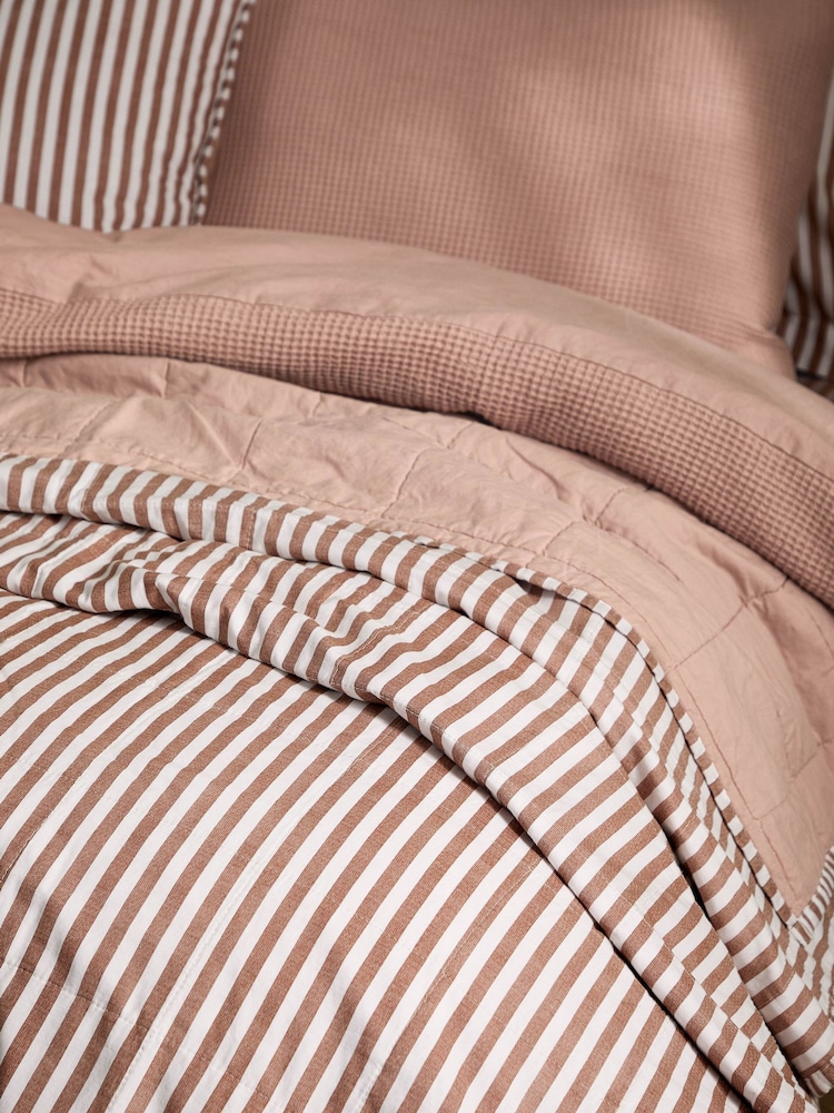 Yard Pecan Hebden Stripe Stonewashed Cotton Bedspread - Image 2 of 4 Yard Pecan Hebden Stripe Stonewashed Cotton Bedspread - Image 2 of 4