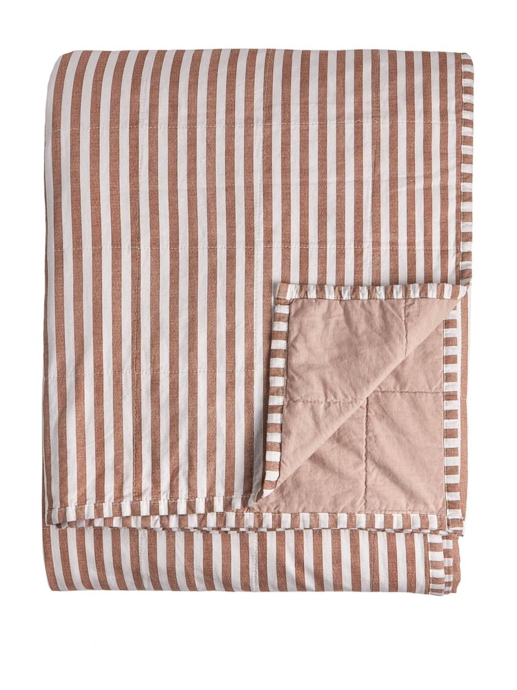 Yard Pecan Hebden Stripe Stonewashed Cotton Bedspread - Image 4 of 4 Yard Pecan Hebden Stripe Stonewashed Cotton Bedspread - Image 4 of 4