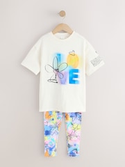 White/Blue Graffiti T-Shirt and Leggings Set (3-16yrs) - Image 1 of 5