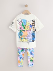 White/Blue Graffiti T-Shirt and Leggings Set (3-16yrs) - Image 2 of 5