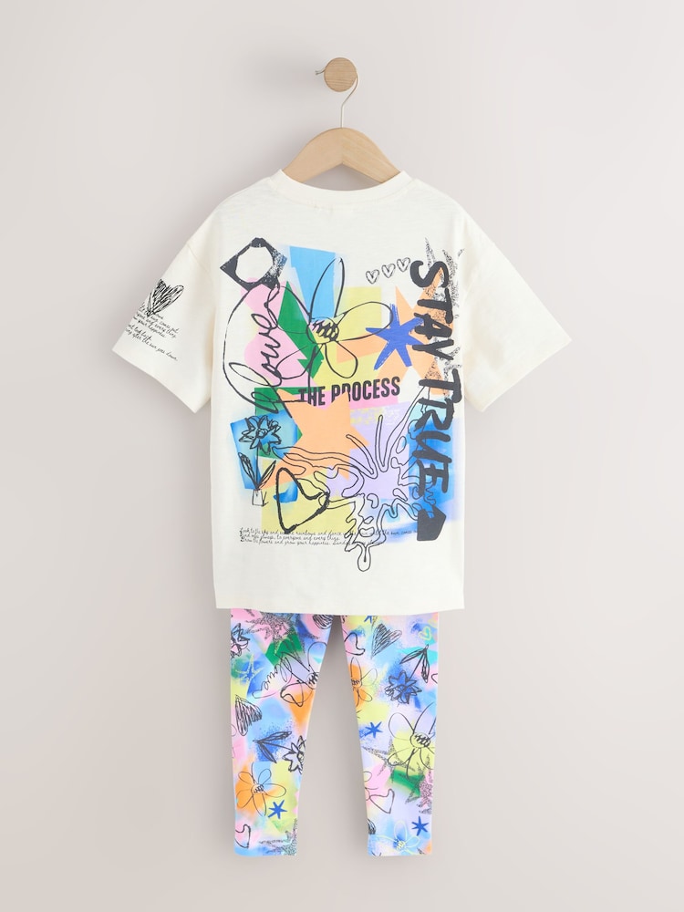 White/Blue Graffiti T-Shirt and Leggings Set (3-16yrs) - Image 2 of 5