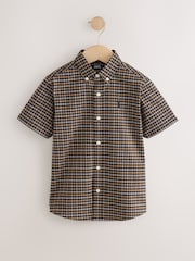 Chocolate Brown Gingham Logo Short Sleeve Cotton Rich Oxford Shirt (3-16yrs) - Image 1 of 4