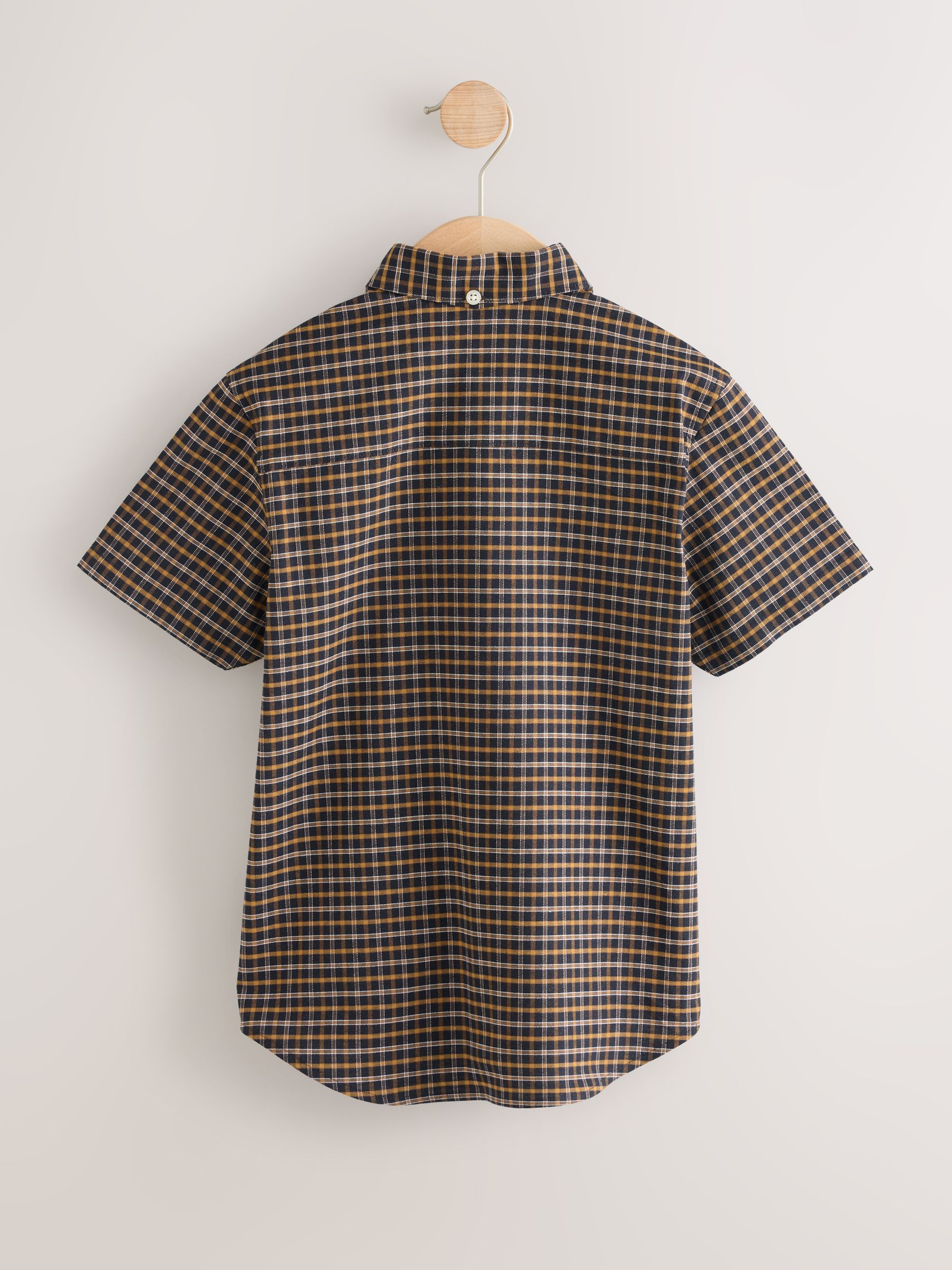 Buy Chocolate Brown Gingham Logo Short Sleeve Cotton Rich Oxford