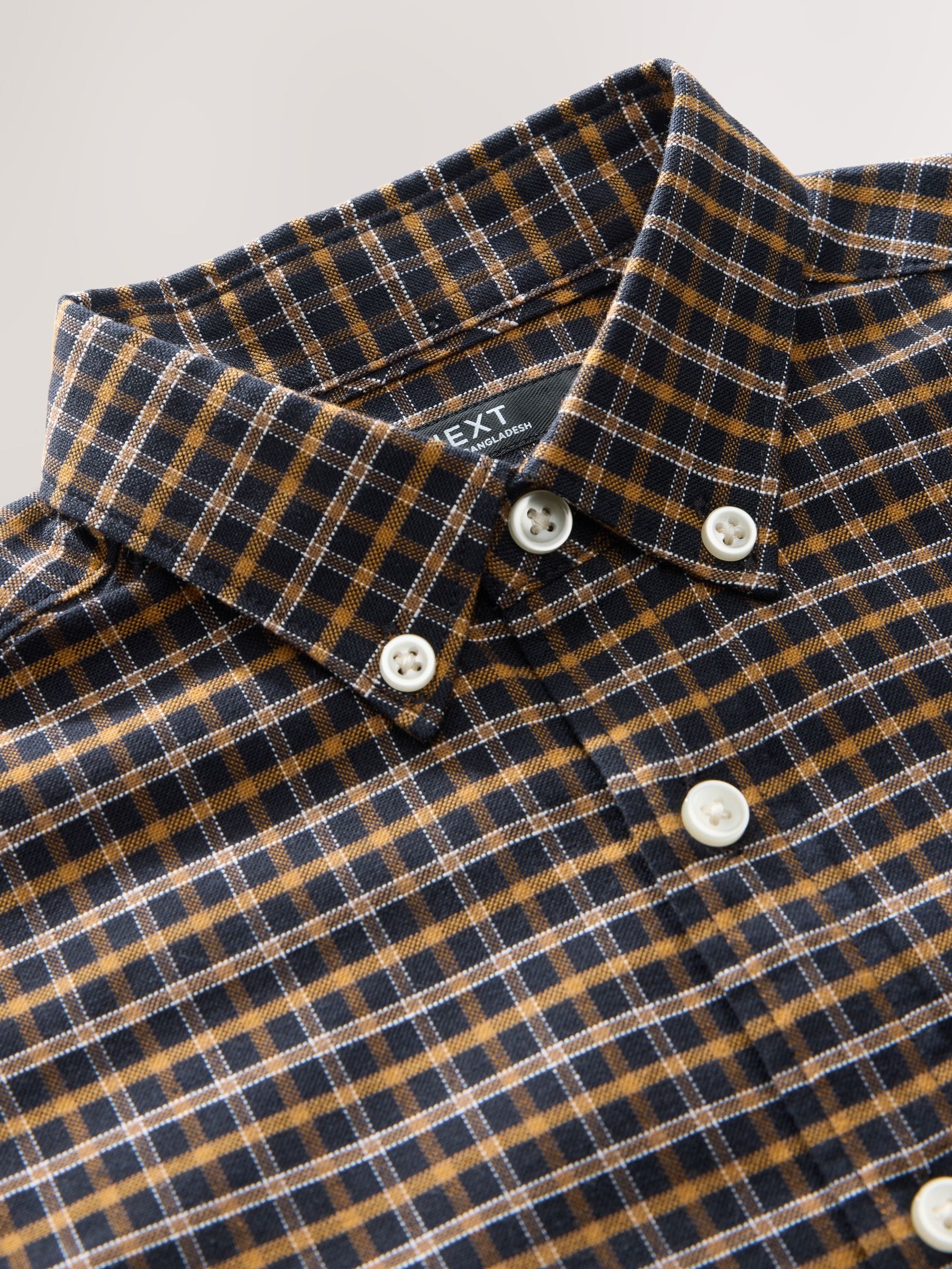 Buy Chocolate Brown Gingham Logo Short Sleeve Cotton Rich Oxford