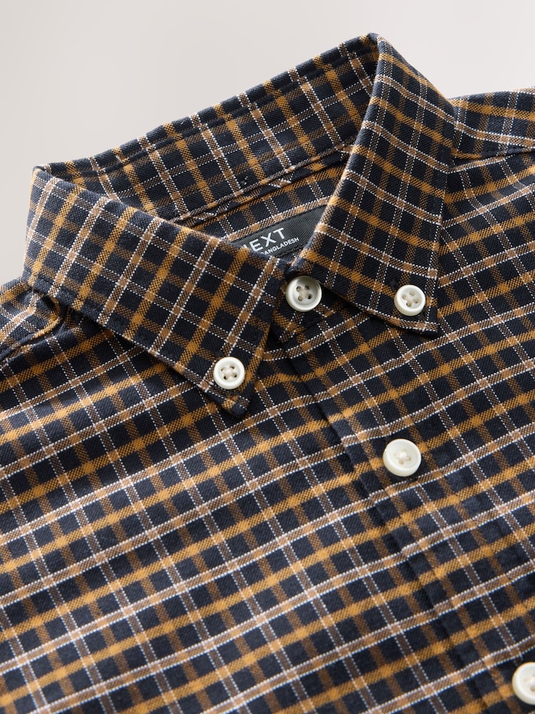 Chocolate Brown Gingham Logo Short Sleeve Cotton Rich Oxford Shirt (3-16yrs) - Image 4 of 4 Chocolate Brown Gingham Logo Short Sleeve Cotton Rich Oxford Shirt (3-16yrs) - Image 4 of 4