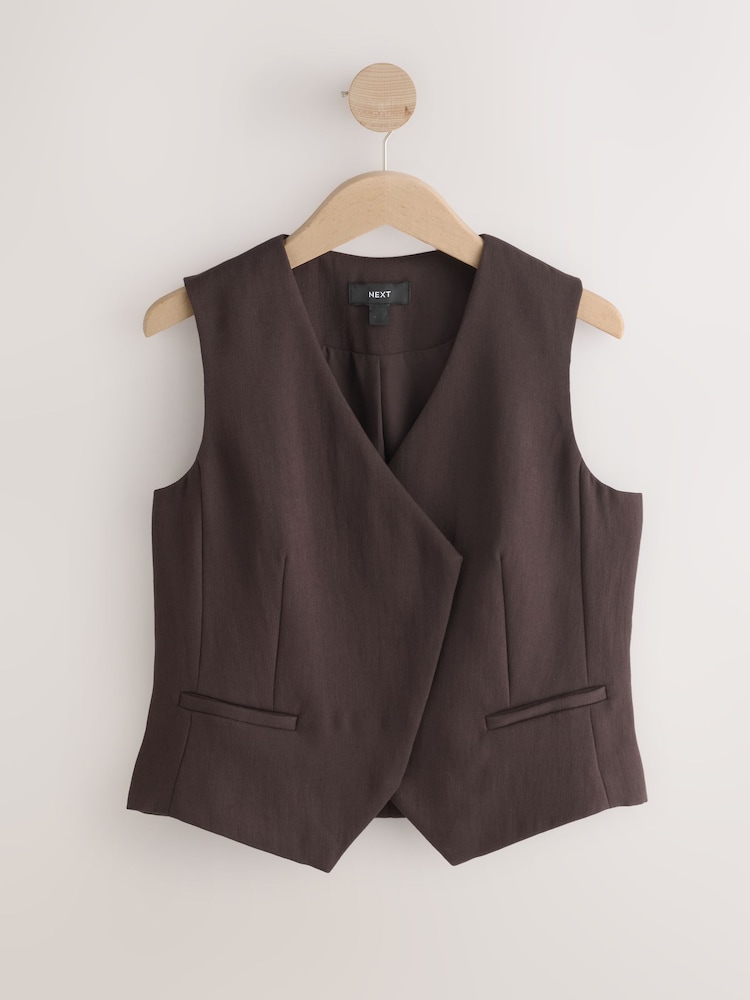 Chocolate Brown Crinkle Asymmetric Waistcoat - Image 1 of 3