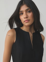 Black Peplum Tailored Top with Linen - Image 4 of 8